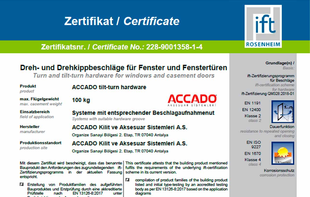 IFT Rosenheim QM 328 Certificate